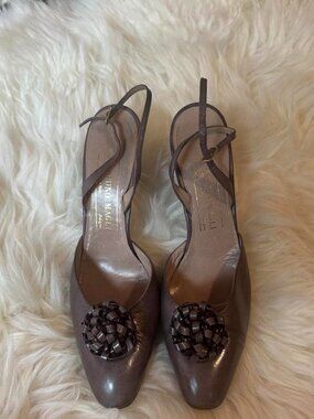 Gianni Magli brown leather kitten heels real Italian leather size 8